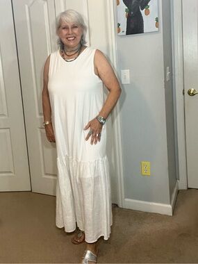 DKNY PURE White Linen Maxi Dress XL NWOT Sleeveless Cotton Linen Tiered Boho